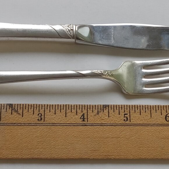 Silver Plate Community Oneida c1950s 6 Dinner Knives 6 Dinner Forks EVENING STAR - Picture 7 of 11